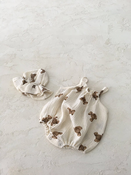 Teddy Bear Gauze Sleeveless Romper