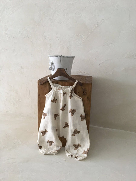 Teddy Bear Gauze Sleeveless overalls