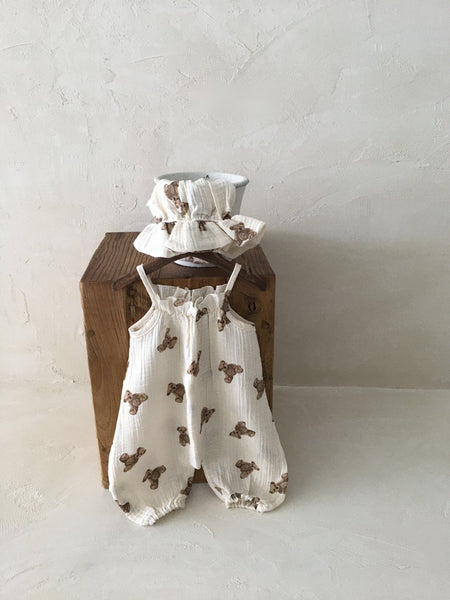 Teddy Bear Gauze Sleeveless overalls