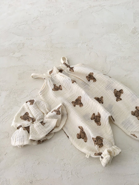Teddy Bear Gauze Sleeveless overalls