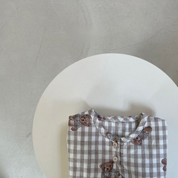 Teddy Bear Gingham Shortsleeves Romper