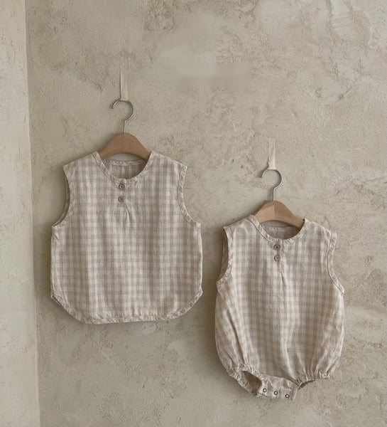 Gingham Sleeveless Button Romper