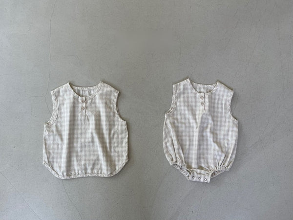 Gingham Sleeveless Button Romper