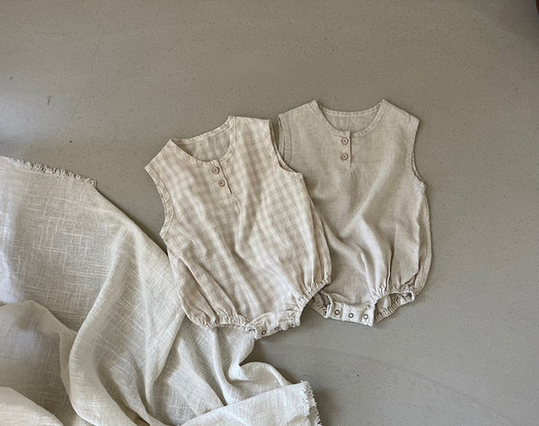 Gingham Sleeveless Button Romper