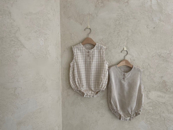 Gingham Sleeveless Button Romper