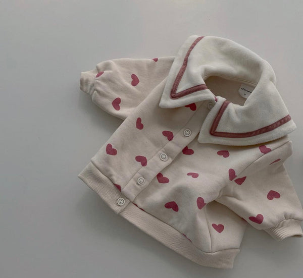 Sailor Collar Heart Pattern Cardigan