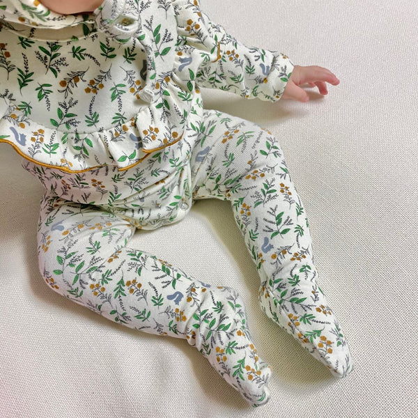 Baby Flower Bodysuit , Leggings and Bonnet Set