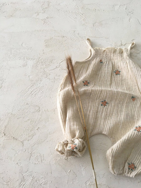 Flower Embroidered Sleeveless overalls